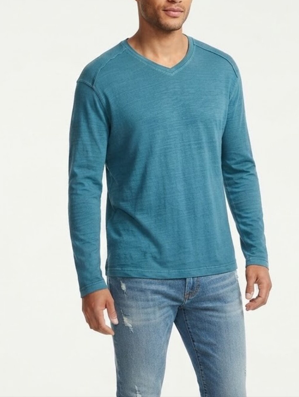 Tommy Bahama Teal Blue Long-Sleeve V-Neck Shirt